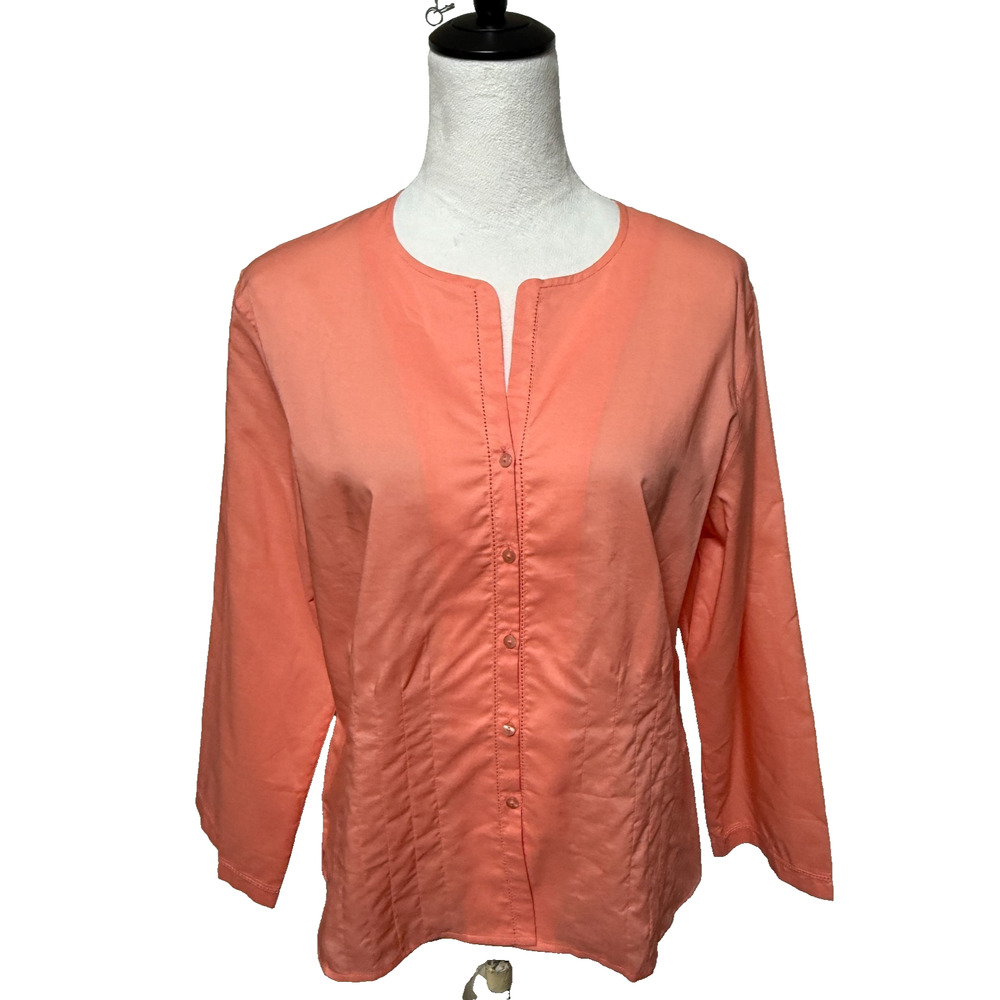 Vintage Talbots Top Womens 12‎ Orange Button Up Split Round Neck Beachy NWT